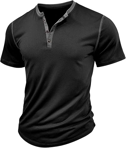 HOTake Men's Henley Shirts Short Sleeve Fitted Cotton Muscle T-Shirt with Button