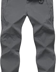 TBMPOY Men's Lightweight Hiking Pants with Belt 5 Zip Pockets Waterproof Quick-Dry Travel Fishing Work Outdoor Pants