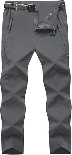 TBMPOY Men's Lightweight Hiking Pants with Belt 5 Zip Pockets Waterproof Quick-Dry Travel Fishing Work Outdoor Pants